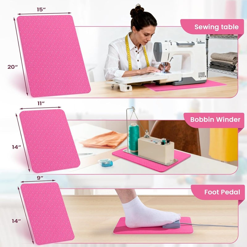 Udefineit 3 Sizes Sewing Machine Mats, Non Slip Sewing Machine Pedal Mats, Reduces Vibrations & Movement, Rubber Pads for Sewings Foot Pedal Mat for Holiday Sewings Gifts, Magenta - Image 2